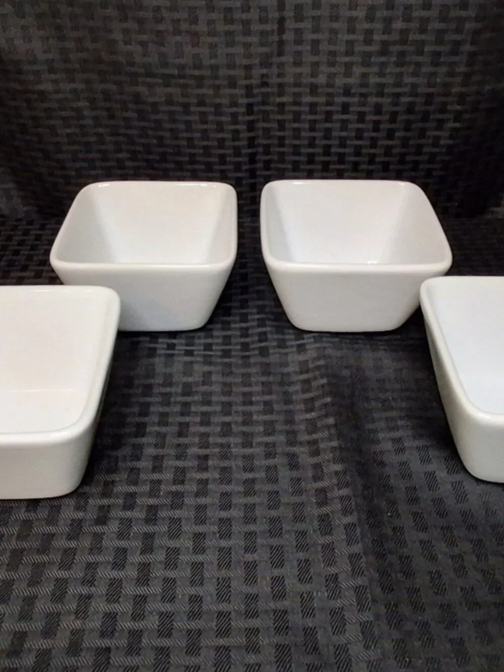 4 Pampered Chef Simple Additions Square White Sauce/Dessert Bowl 4.5in Discont.